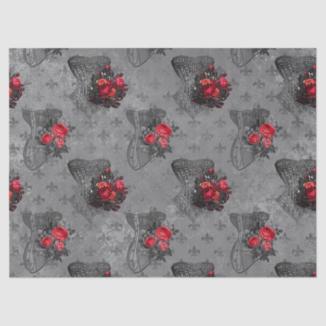 Corset and Red Rose Decoupage Tissue Paper (Front)