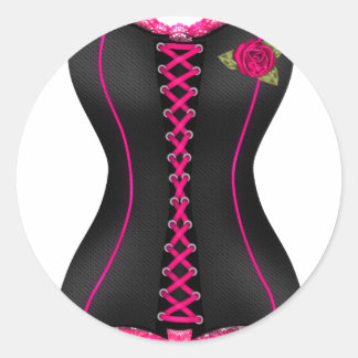 Corset Black Pink rose Classic Round Sticker