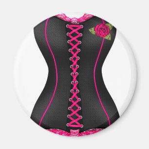 Corset Black Pink rose Magnet