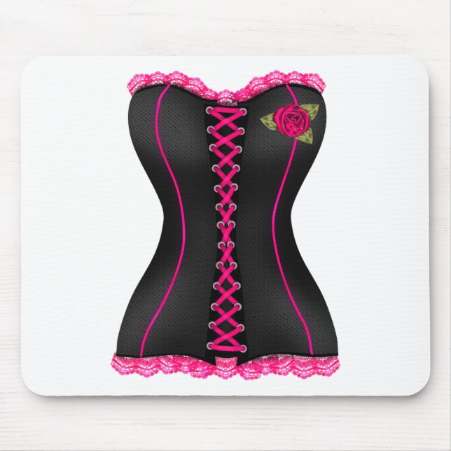 Corset Black Pink rose Mouse Mat (Front)