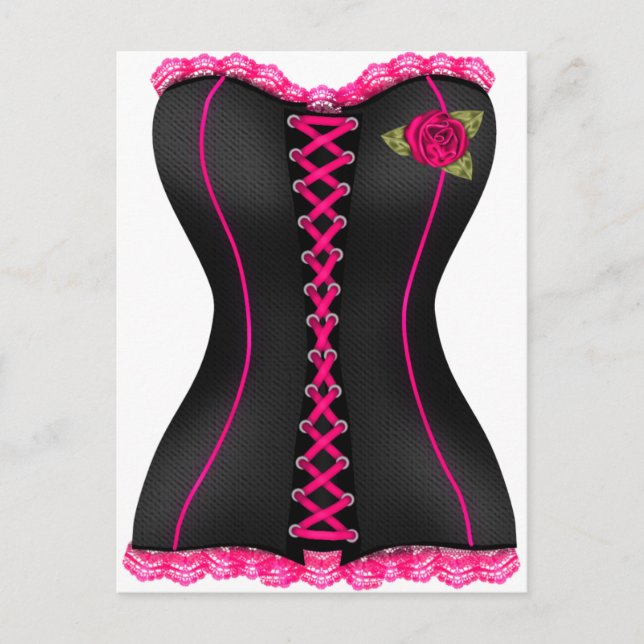 Corset Black Pink rose Postcard (Front)