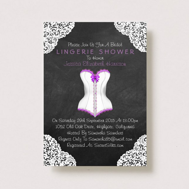 Corset White Lace Chalkboard Lingerie Shower Invitation (Creator Uploaded)