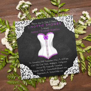Corset White Lace Chalkboard Lingerie Shower Invitation