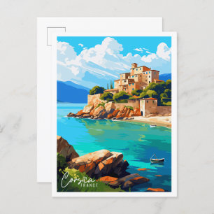 Corsica France vintage travel illustration Postcard