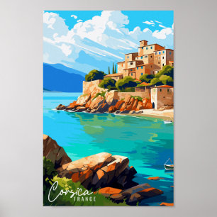 Corsica France vintage travel illustration Poster