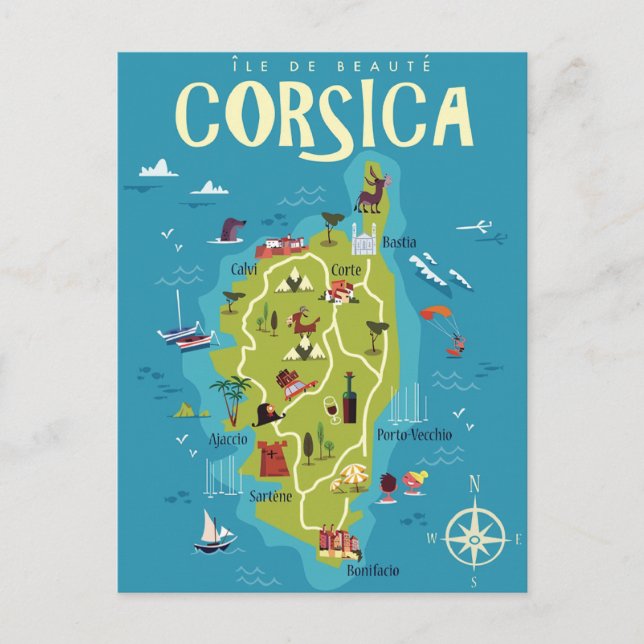 Corsica Illustrated Map Postcard (Front)