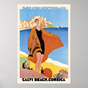 Corsica Mediterranean Sea France Vintage Travel Poster