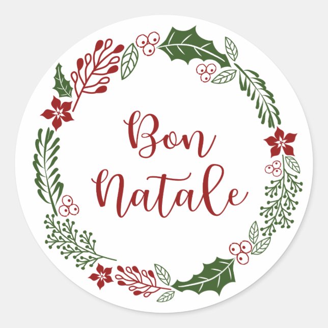 Corsican Merry Christmas Wreath, Bon Natale Classic Round Sticker (Front)