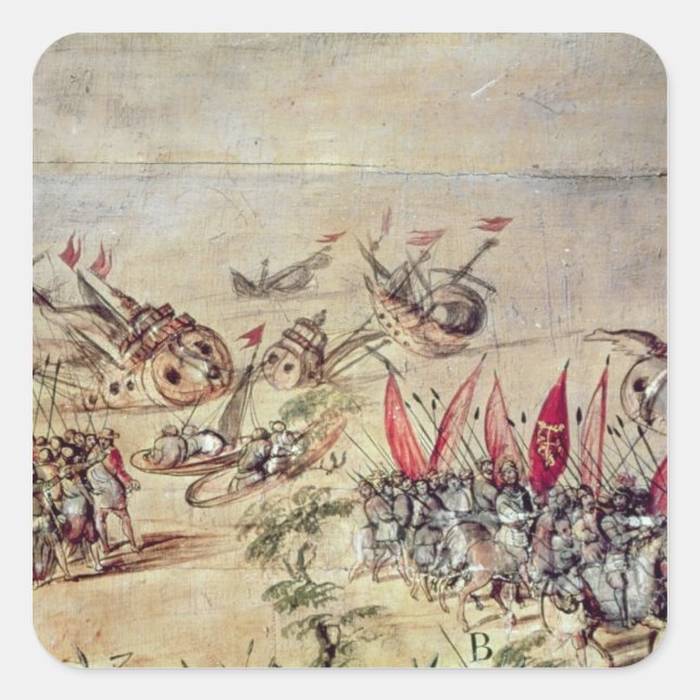 Cortes sinking his fleet off the coast of square sticker (Front)