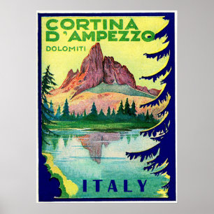 Cortina D' Ampezzo, Dolomiti Alps, Italy, vintage Poster