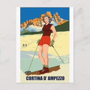 Cortina D' Ampezzo Ski Girl Postcard