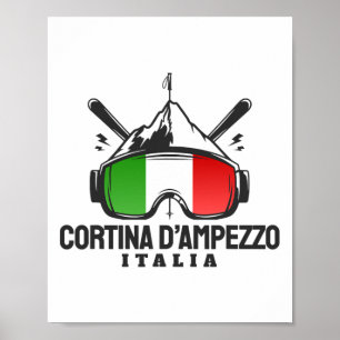 Cortina D'ampezzo Italy Retro Ski Resort Skiing  Poster