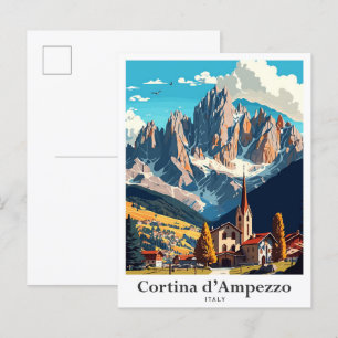 Cortina d'ampezzo Italy Travel Illustration Postcard