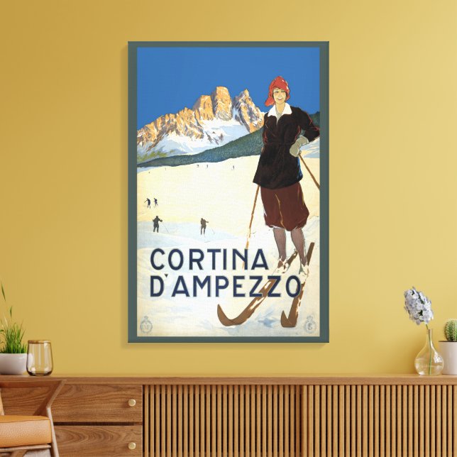 Cortina d'Ampezzo, Italy, Vintage Travel Ski Alps Canvas Print (Insitu(LivingRoom))