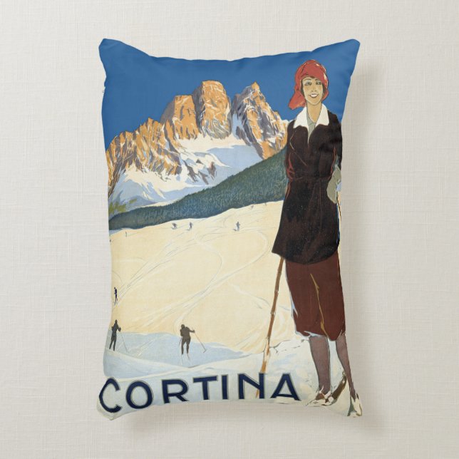Cortina d'Ampezzo, Italy, Vintage Travel Ski Alps Decorative Cushion (Front(Vertical))