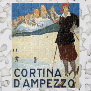 Cortina d'Ampezzo, Italy, Vintage Travel Ski Alps Jigsaw Puzzle