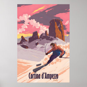 Cortina dAmpezzo Ski Resort Travel Poster