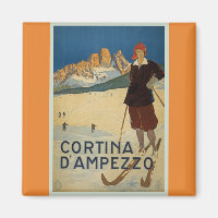Cortina D'Ampezzo Vintage Skiing Poster Magnet