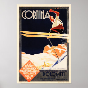 CORTINA Dolomiti for SKIING Vintage ENIT Italy Poster