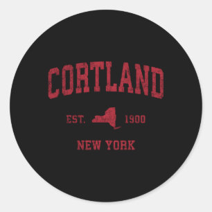 Cortland New York Ny Sports Red Print Classic Round Sticker