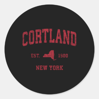 Cortland New York Ny Sports Red Print Classic Round Sticker