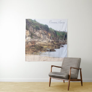 Coruna, Spain Ocean View With Scenic Cliffs Tapestry