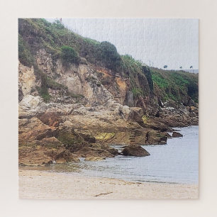 Coruna, Spain Sandy Beach Next To Cliffs Jigsaw Puzzle