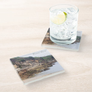 Coruna, Spain Scenic Beach With Rocky Cliff Glass Coaster