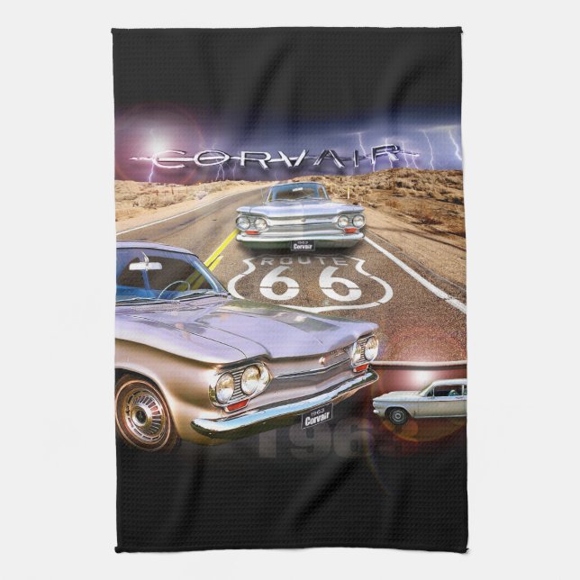 Corvair Kitchen Towel—Route 66 Tea Towel (Vertical)