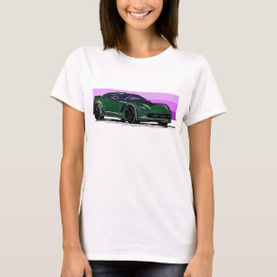 Corvette C7 Green Sportscar with Blue Stripe T-Shirt
