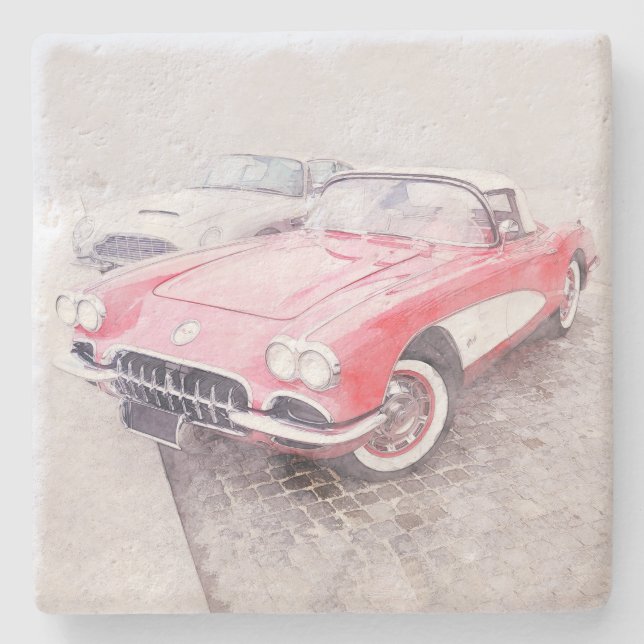 Corvette Digital Painting Stone Coaster (Front)