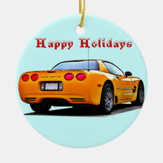 Corvette Happy Holidays Ceramic Tree Decoration