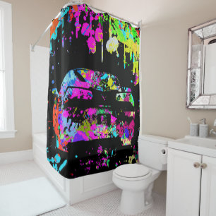 Corvette Paint Splatter Graffiti Effect Shower Curtain