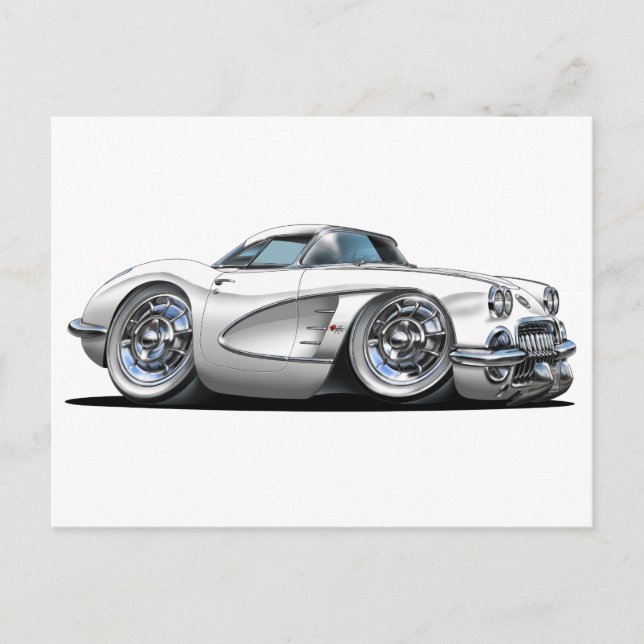 Corvette White Car Postcard (Front)