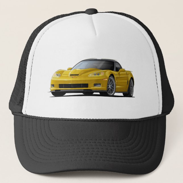 Corvette ZR1 Yellow Car Trucker Hat (Front)