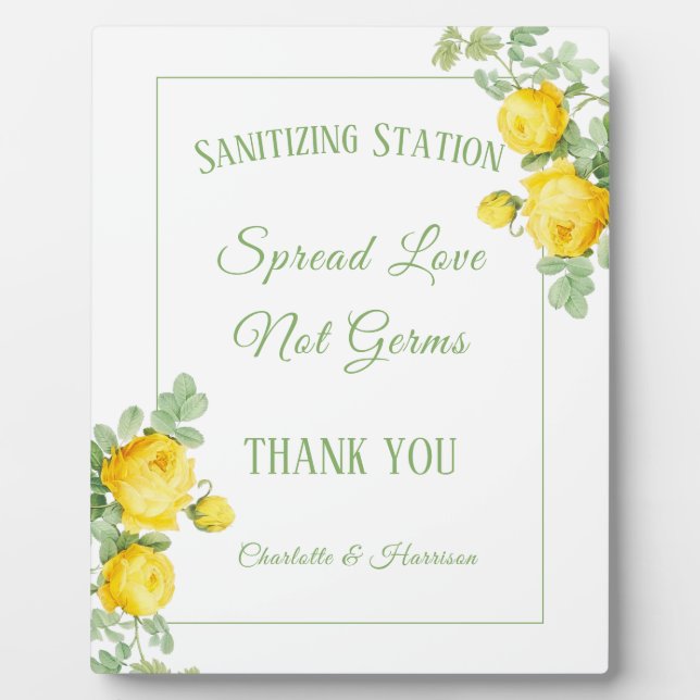 Corvid Wedding Signs Yellow Roses Personalized Plaque (Front)