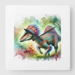 Corythosaurus in a Serene Watercolor Landscape 060 Square Wall Clock