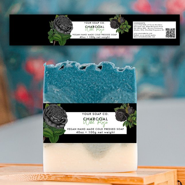 Cosmetic Bar Soap Belly Band Label Wrap Black Rose Invitation Belly Band (Cosmetic Bar Soap Belly Band Label Wrap Black Rose)