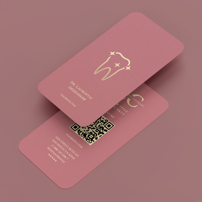 Cosmetic Dentist Dental Dusty Rose Gold Tooth   Business Card (Cosmetic Dentist Dental Dusty Rose Gold Tooth Business Card
)
