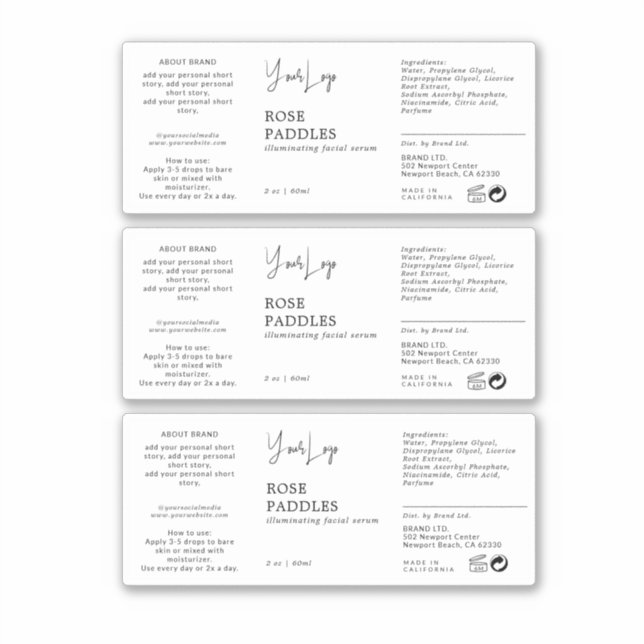 Cosmetic Dropper Bottle Label (Front)