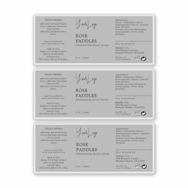 Cosmetic Dropper Bottle Label (Front)