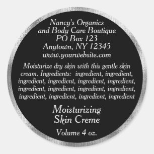 Cosmetic Label with Ingredients - black w silver