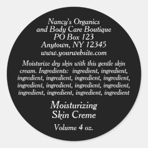 Cosmetic Label with Ingredients - black with white