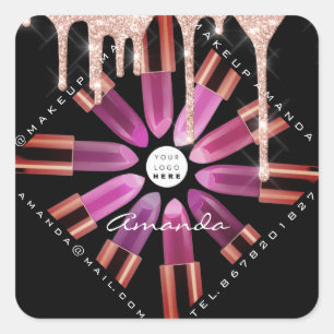 Cosmetic Makeup Artist Pink Lipstick Logo Drips Square Sticker