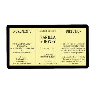 Cosmetic Vanilla Honey Ingredients yellow