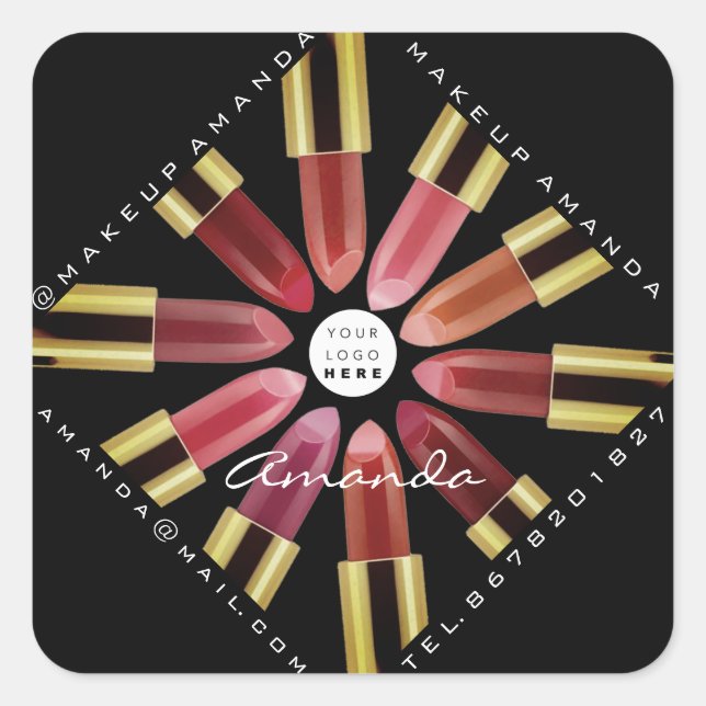 Cosmetica Makeup Rose Gold Lipsticks Black Square Sticker (Front)