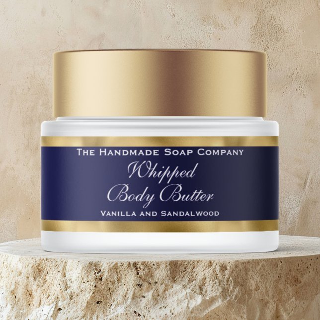 Cosmetics Body Butter Gold & Navy Blue Jar Wrap Around Label (Creator Uploaded)