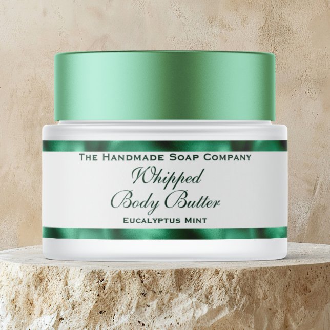 Cosmetics Body Butter Green Foil & White Jar  Wrap Around Label (Creator Uploaded)