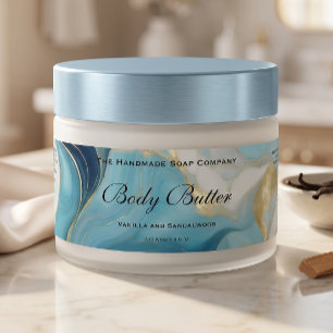 Cosmetics Body Butter Jar Label Blue Marble & Gold