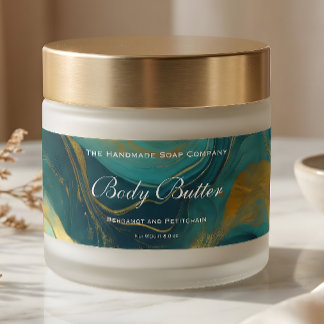 Cosmetics Body Butter Jar Label Teal Green & Gold